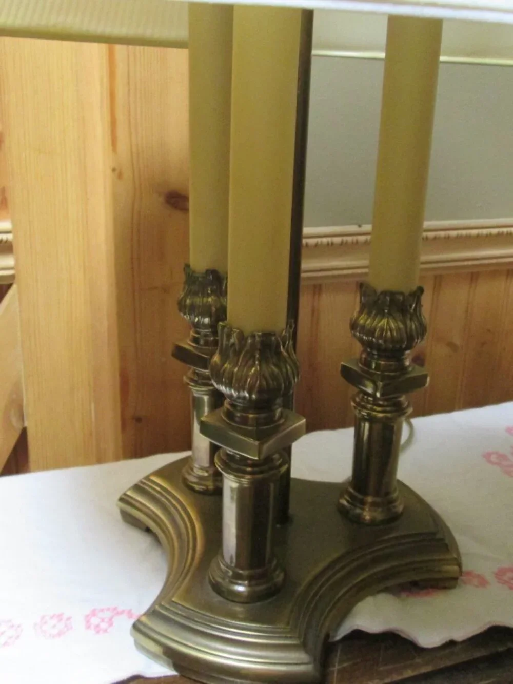 Vtg french style solid brass bouillotte 3 candlepillar 2 way light 21 in lamp